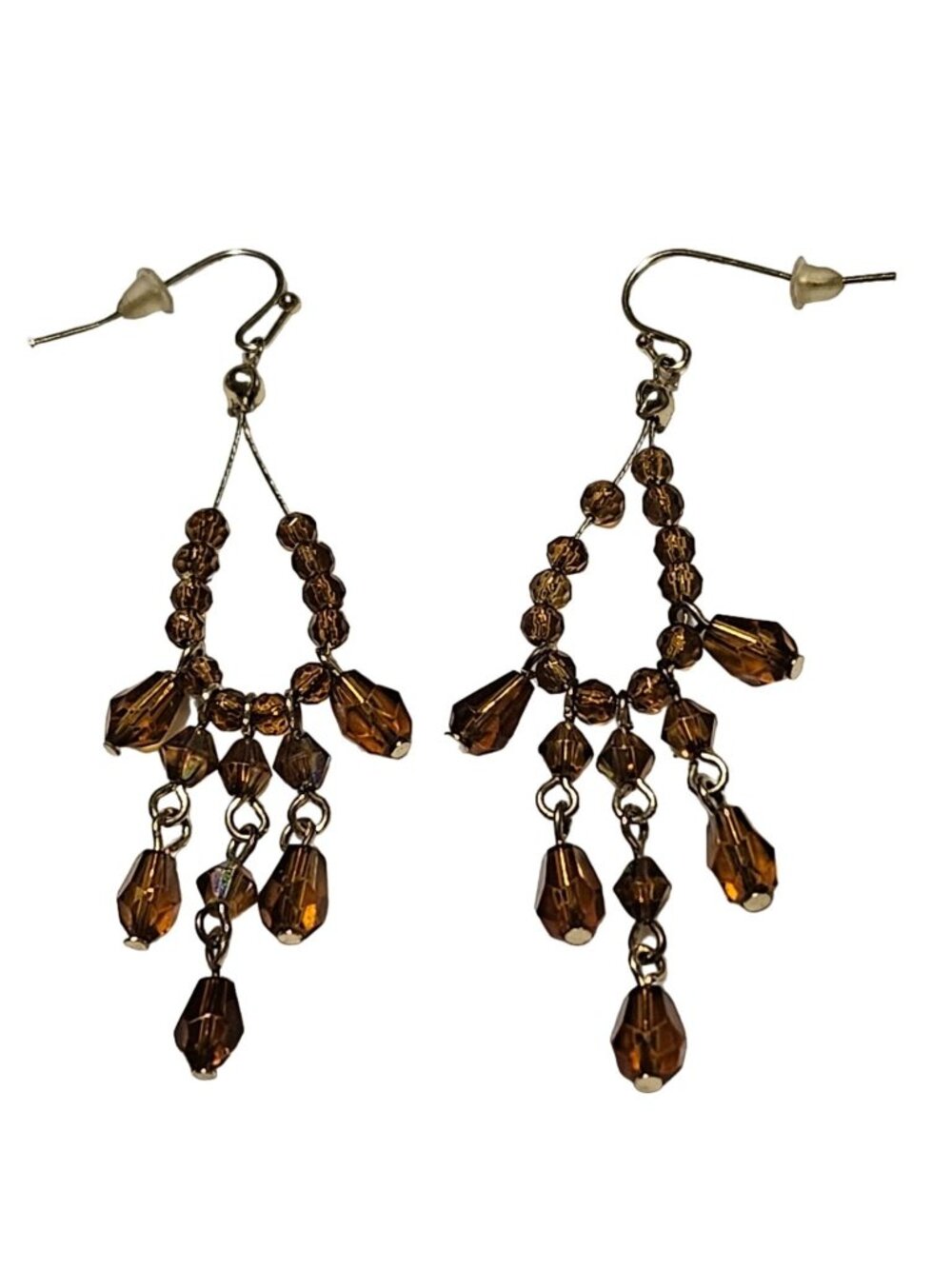 Vintage Beaded Dangle Earrings Retro 50s 60s Amber Colored Beads Fashion Jewelry